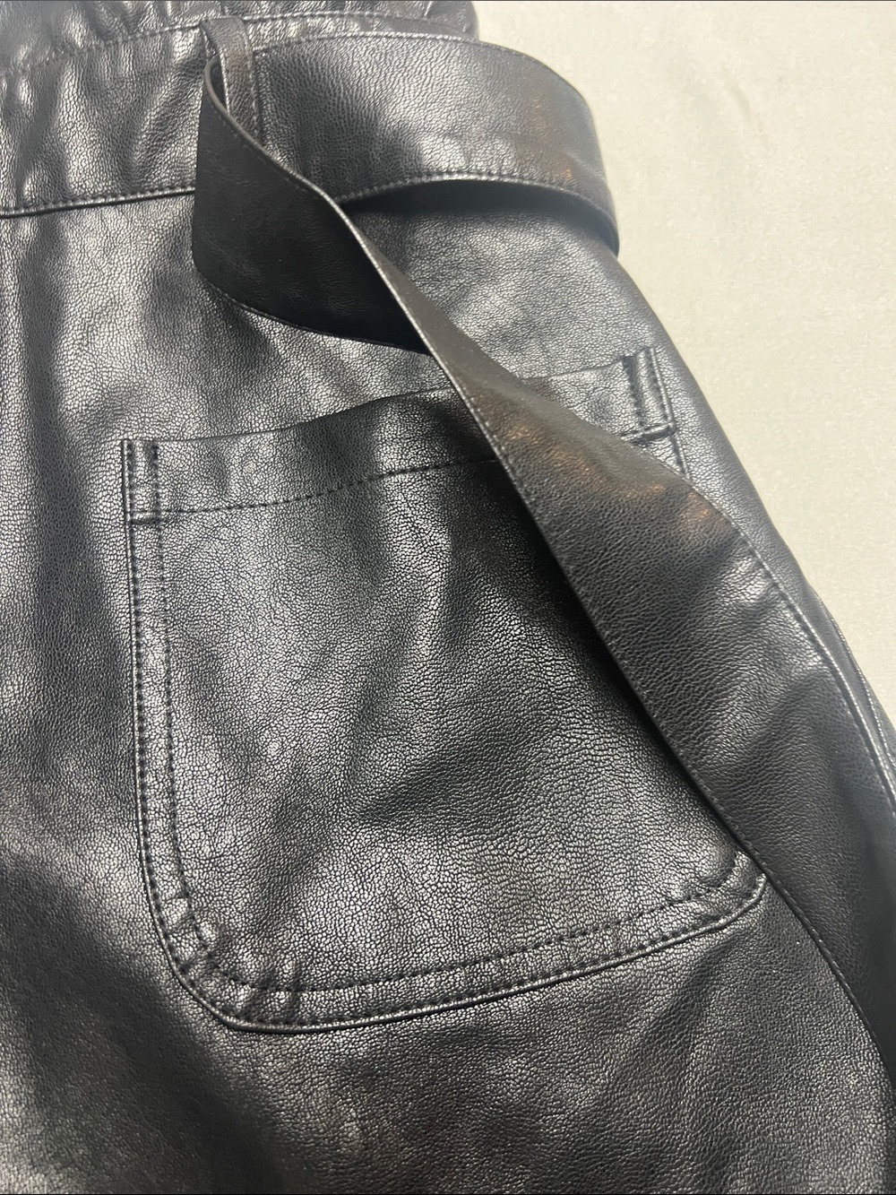 Blue Rain Black High-Waist Faux Leather Paperbag Shorts with Self-Tie - Picture 2 of 11